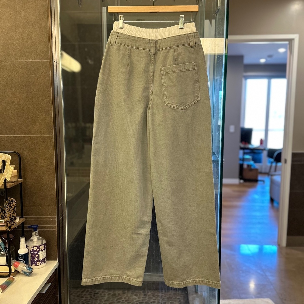 Topshop Boxer Waistband Cotton-Blend Wide-Leg Denim Pants (Grey/White) - Picture 9 of 16